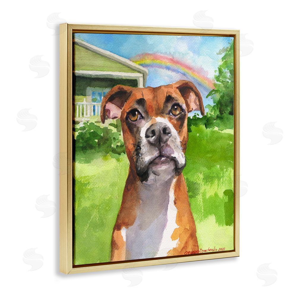 George Dyachenko Boxer and Rainbow Portrait Gold Floating Frame Canvas Wall Art Print