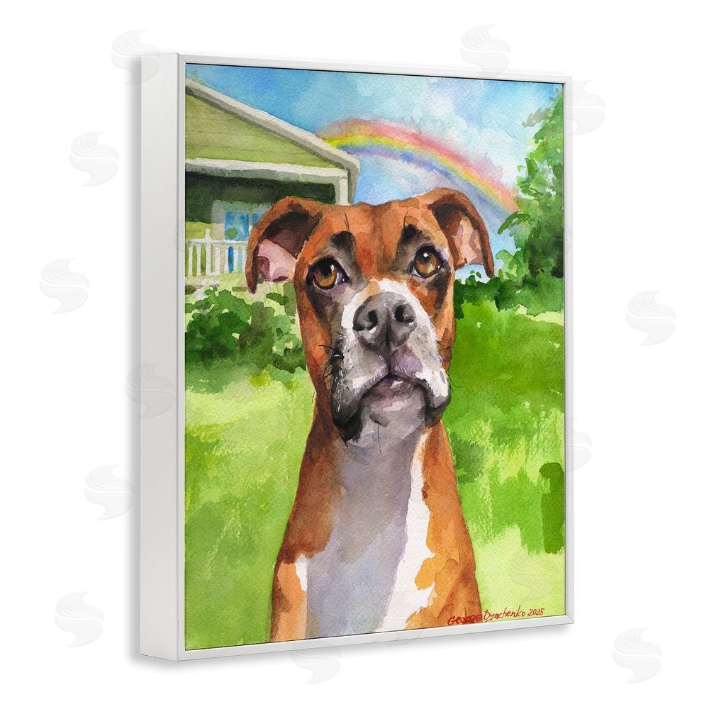 George Dyachenko Boxer and Rainbow Portrait White Framed Giclee Wall Art Print