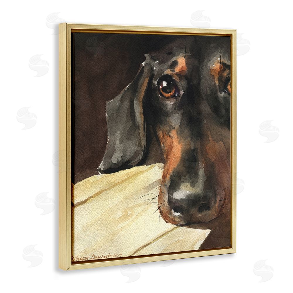 George Dyachenko Sight of Dachshund Gold Floating Frame Canvas Wall Art Print