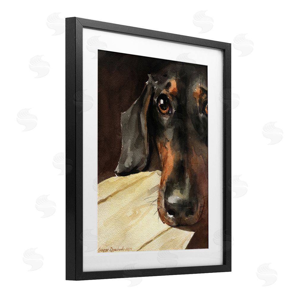 George Dyachenko Sight of Dachshund Black Framed Print Under Glass with White Mat Wall Art