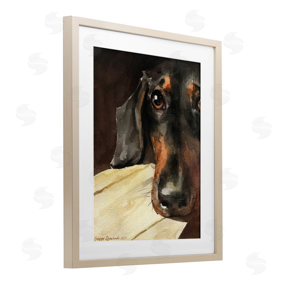 George Dyachenko Sight of Dachshund Birch Framed Print Under Glass with White Mat Wall Art