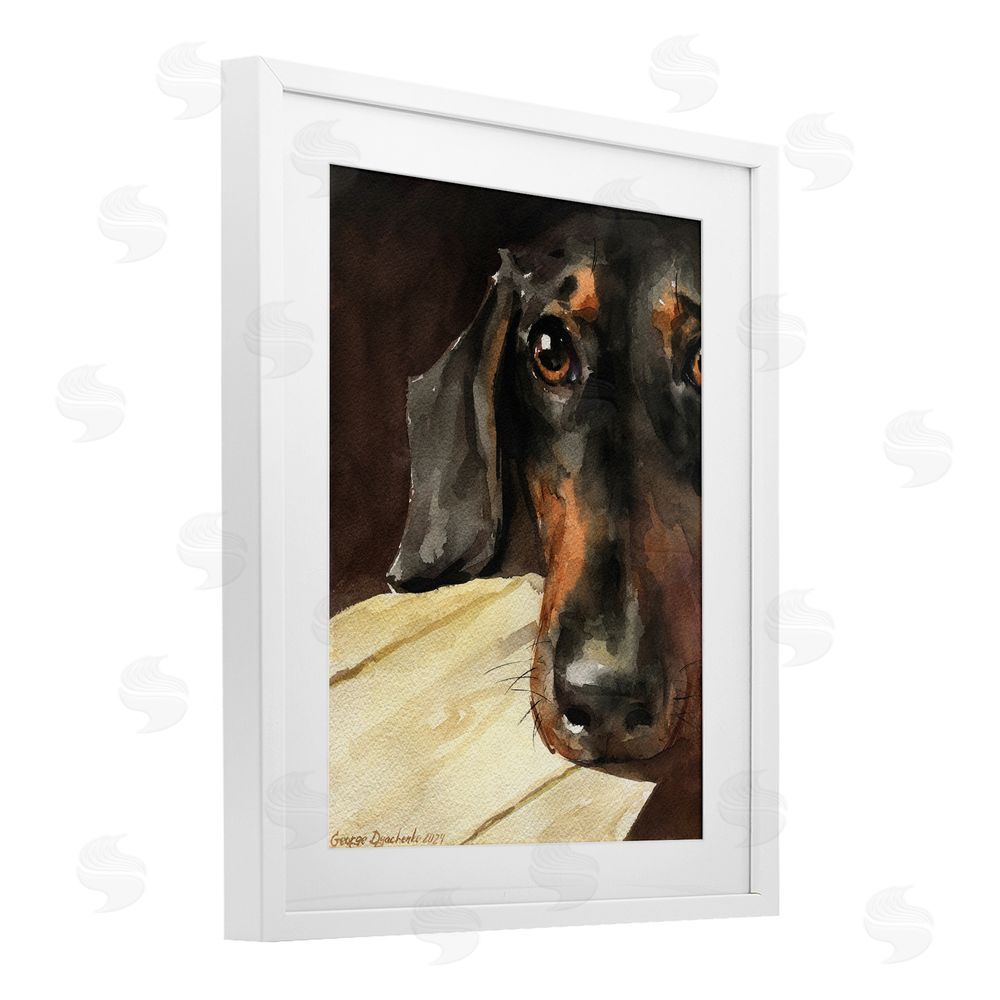 George Dyachenko Sight of Dachshund White Framed Print Under Glass with Mat Wall Art