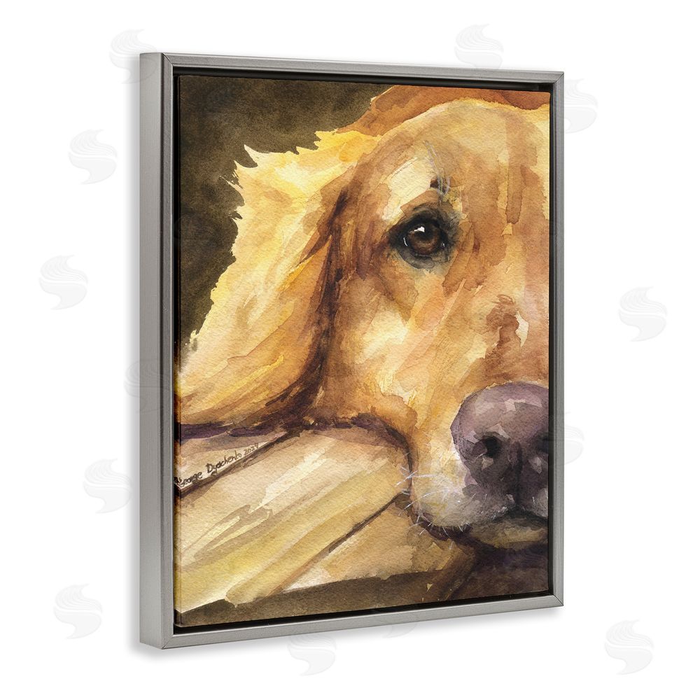 George Dyachenko Sight of Golden Retriever Gray Floating Frame Canvas Wall Art Print