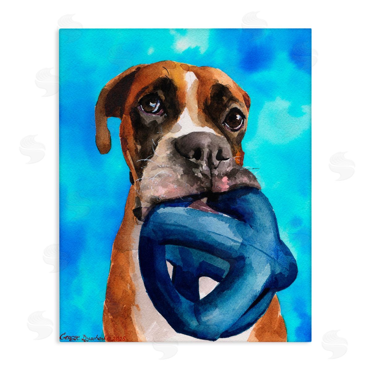 George Dyachenko Boxer and His Toy Blue Canvas Wall Art Print