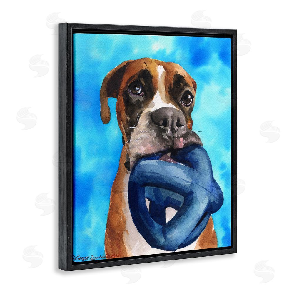 George Dyachenko Boxer and His Toy Blue Black Floating Frame Canvas Wall Art Print