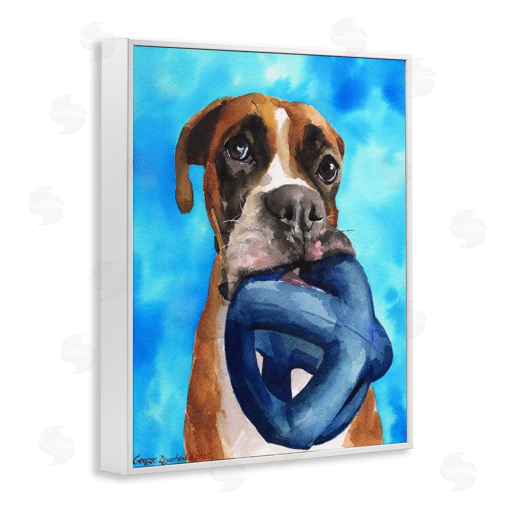 George Dyachenko Boxer and His Toy Blue White Framed Giclee Wall Art Print