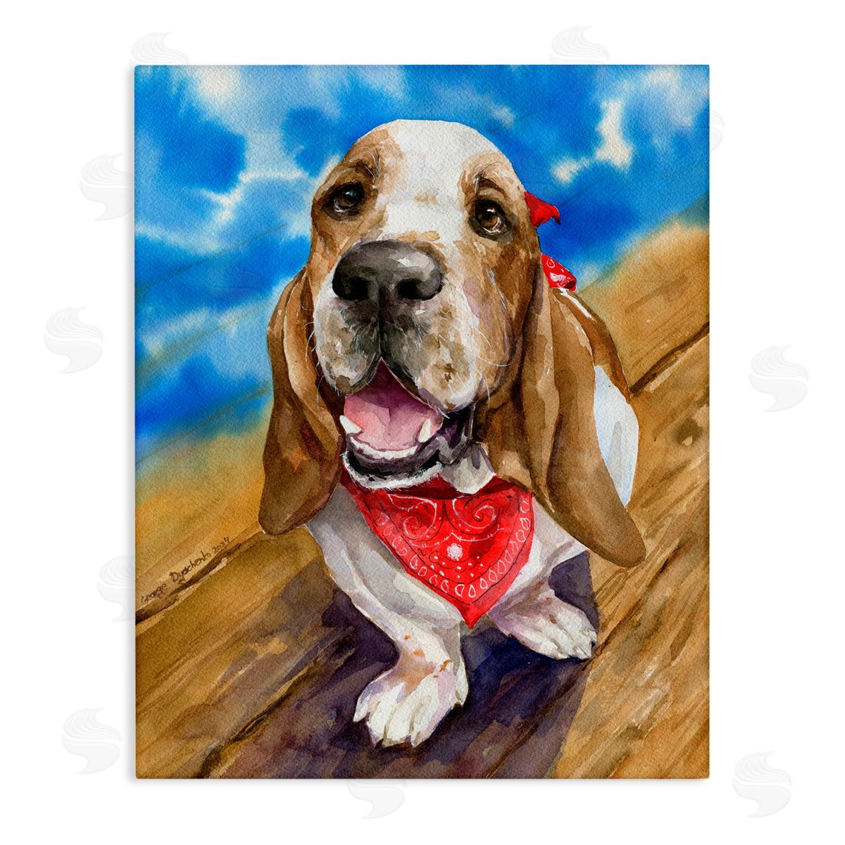George Dyachenko Basset Hound with Bandana Canvas Wall Art Print