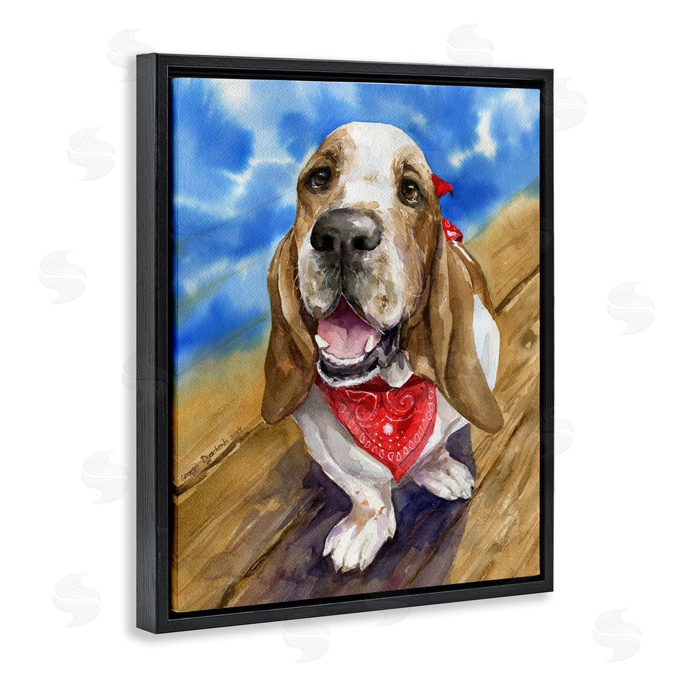 George Dyachenko Basset Hound with Bandana Black Floating Frame Canvas Wall Art Print