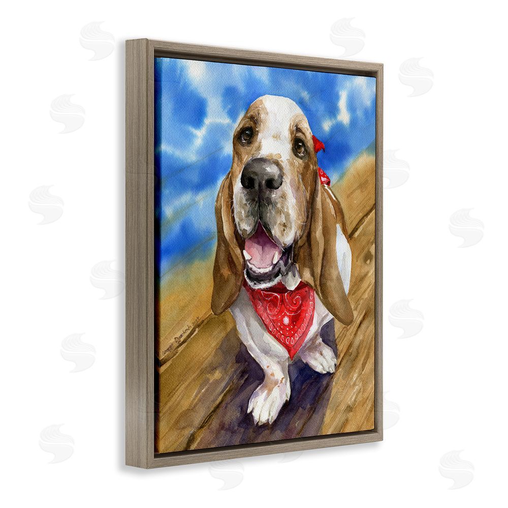 George Dyachenko Basset Hound with Bandana Brown Floating Frame Canvas Wall Art Print