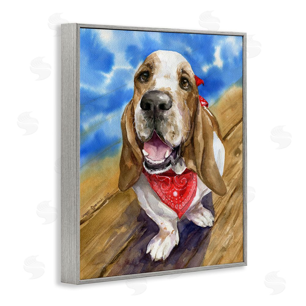 George Dyachenko Basset Hound with Bandana Gray Framed Giclee Wall Art Print