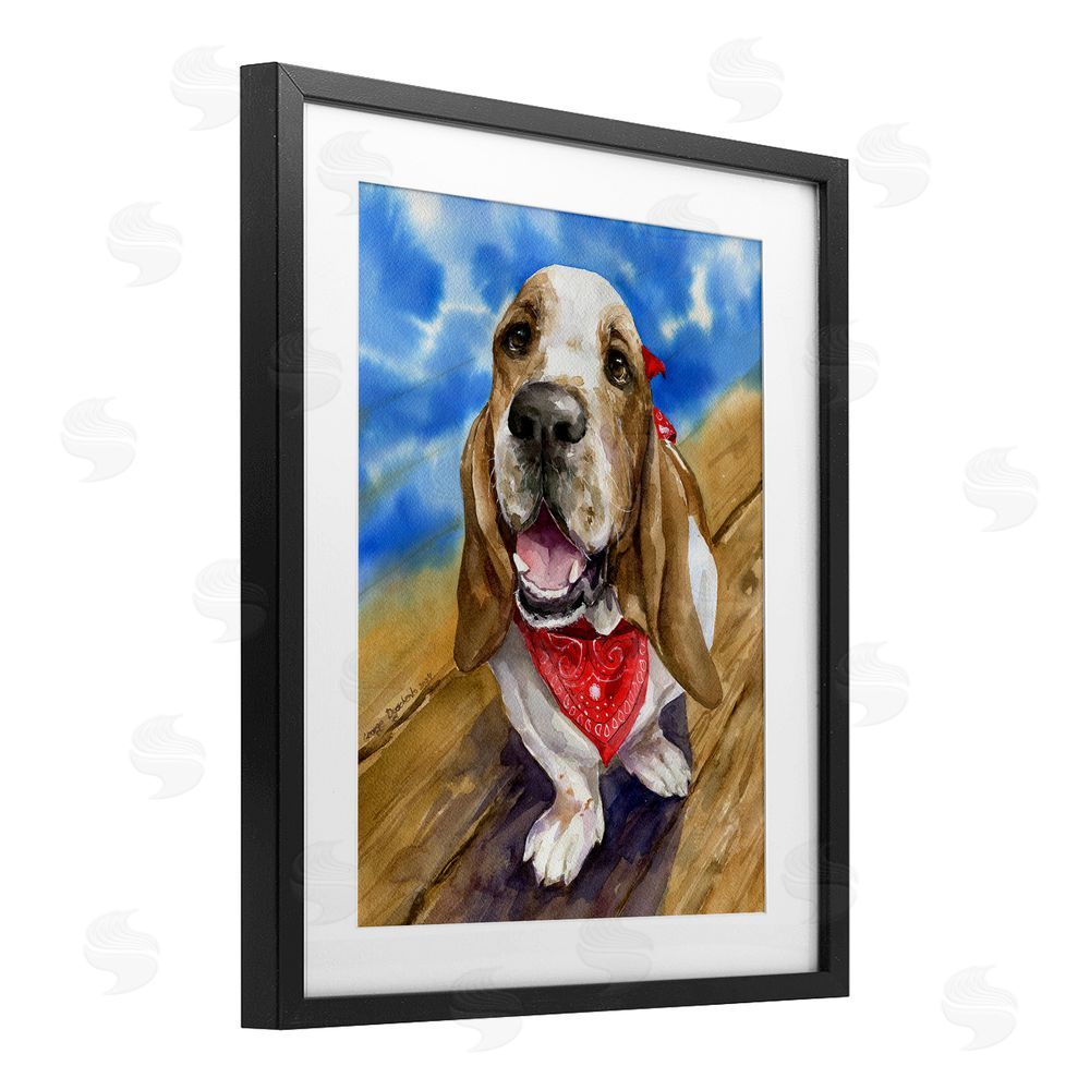George Dyachenko Basset Hound with Bandana Black Framed Print Under Glass with White Mat Wall Art