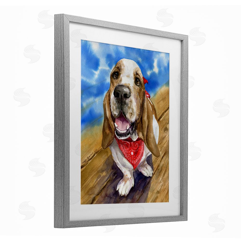 George Dyachenko Basset Hound with Bandana Gray Framed Print Under Glass with White Mat Wall Art