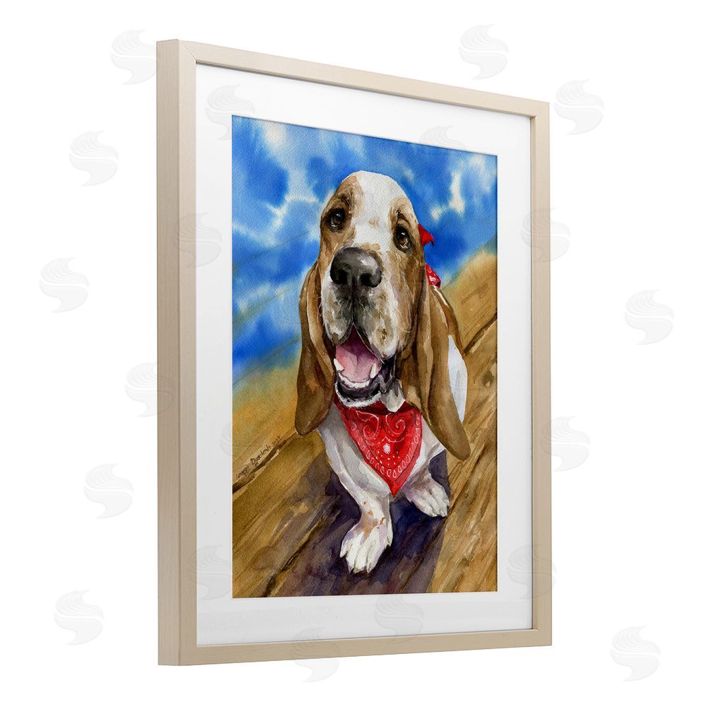 George Dyachenko Basset Hound with Bandana Birch Framed Print Under Glass with White Mat Wall Art