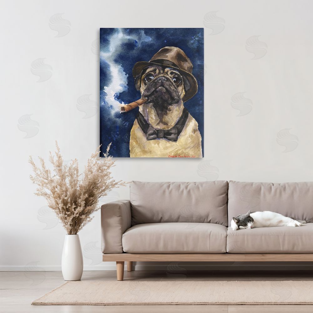 George Dyachenko Brutal Pug with Cigar Canvas Art on Wall