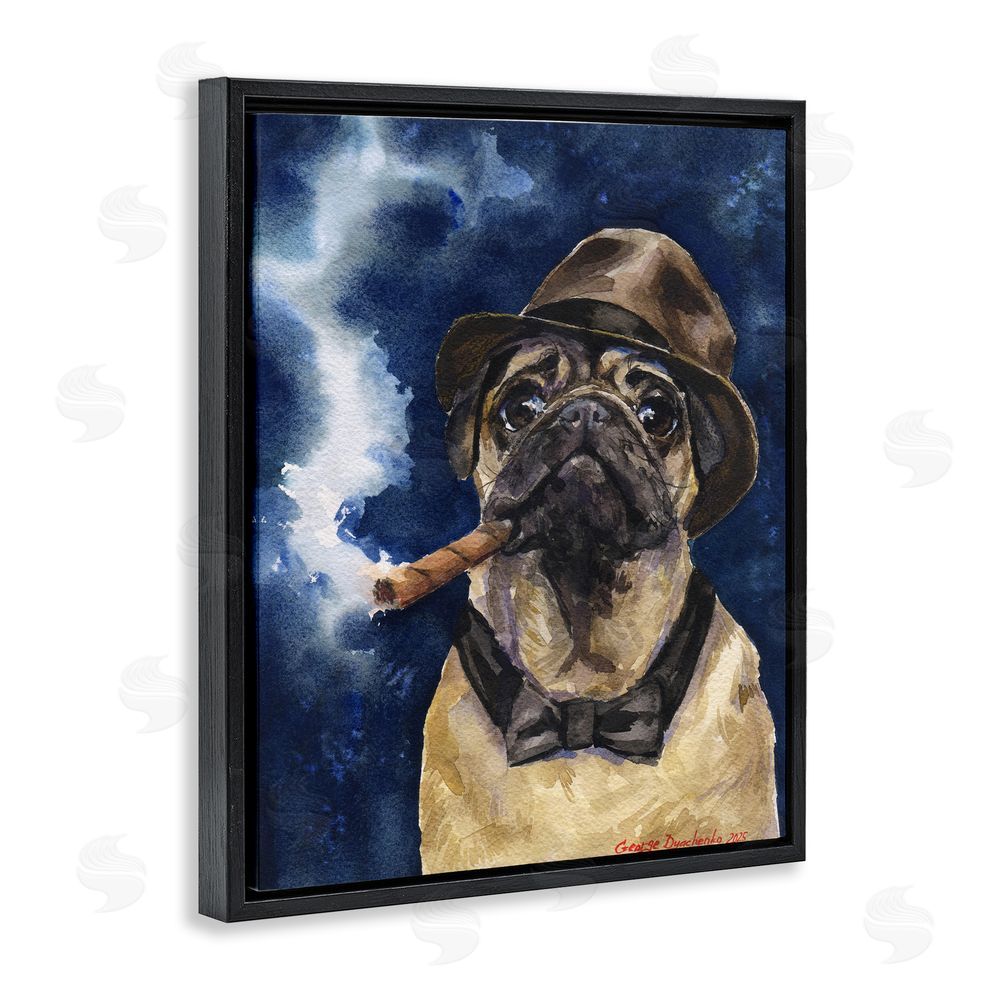 George Dyachenko Brutal Pug with Cigar Black Floating Frame Canvas Wall Art Print