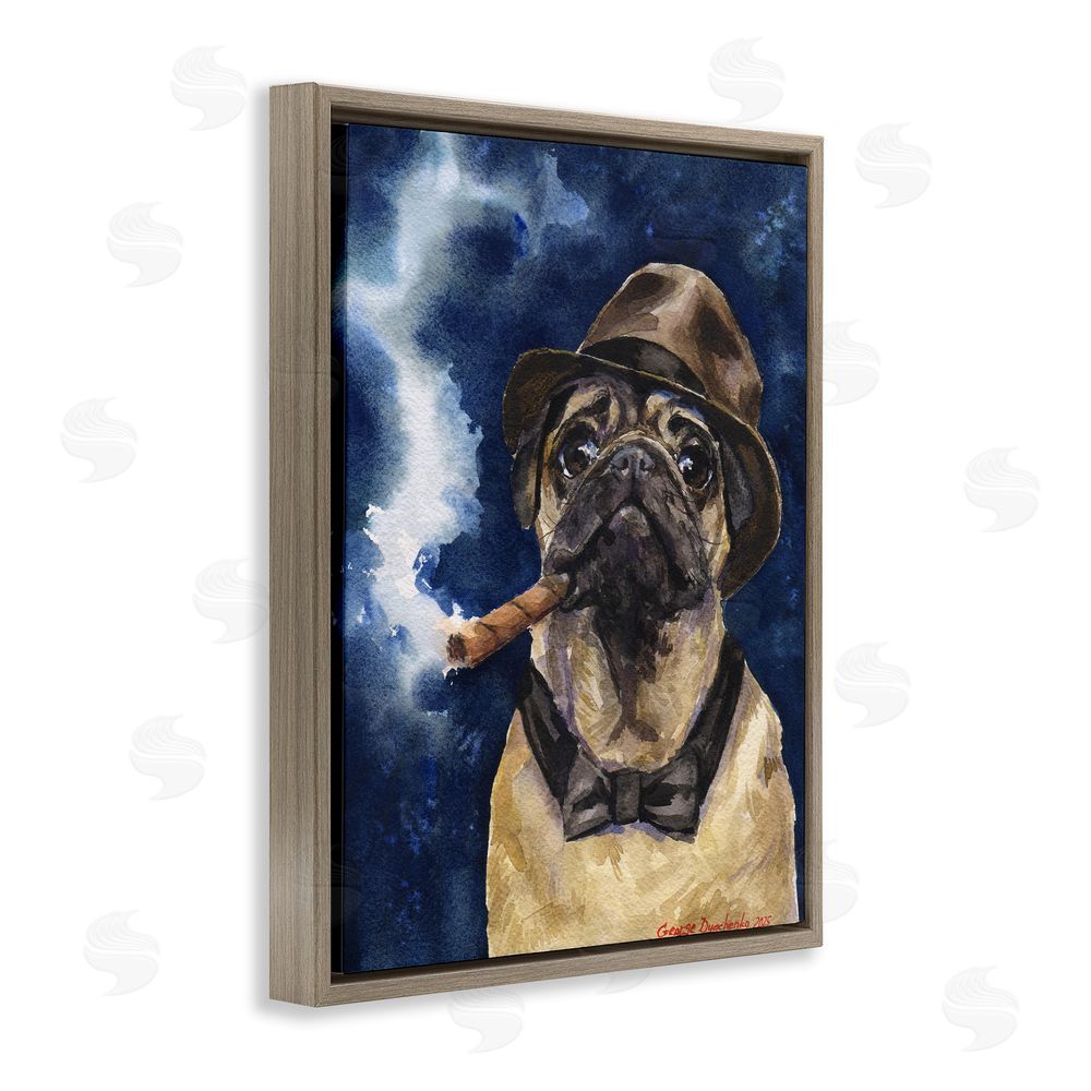 George Dyachenko Brutal Pug with Cigar Brown Floating Frame Canvas Wall Art Print