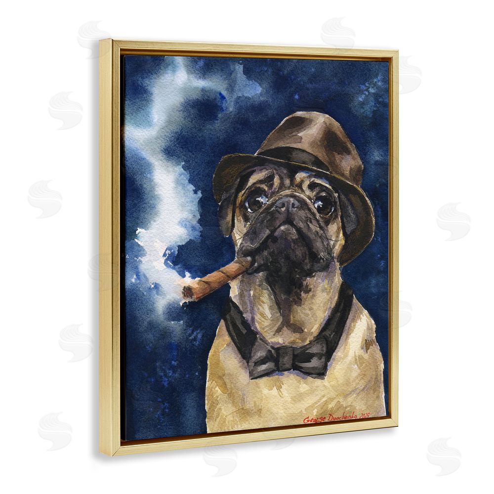 George Dyachenko Brutal Pug with Cigar Gold Floating Frame Canvas Wall Art Print