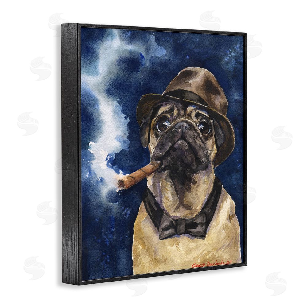 George Dyachenko Brutal Pug with Cigar Black Framed Giclee Wall Art Print