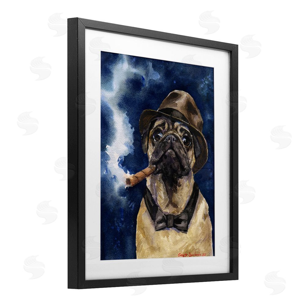George Dyachenko Brutal Pug with Cigar Black Framed Print Under Glass with White Mat Wall Art