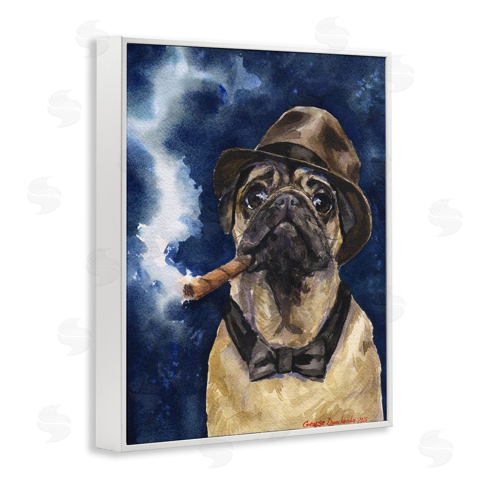 George Dyachenko Brutal Pug with Cigar White Framed Giclee Wall Art Print