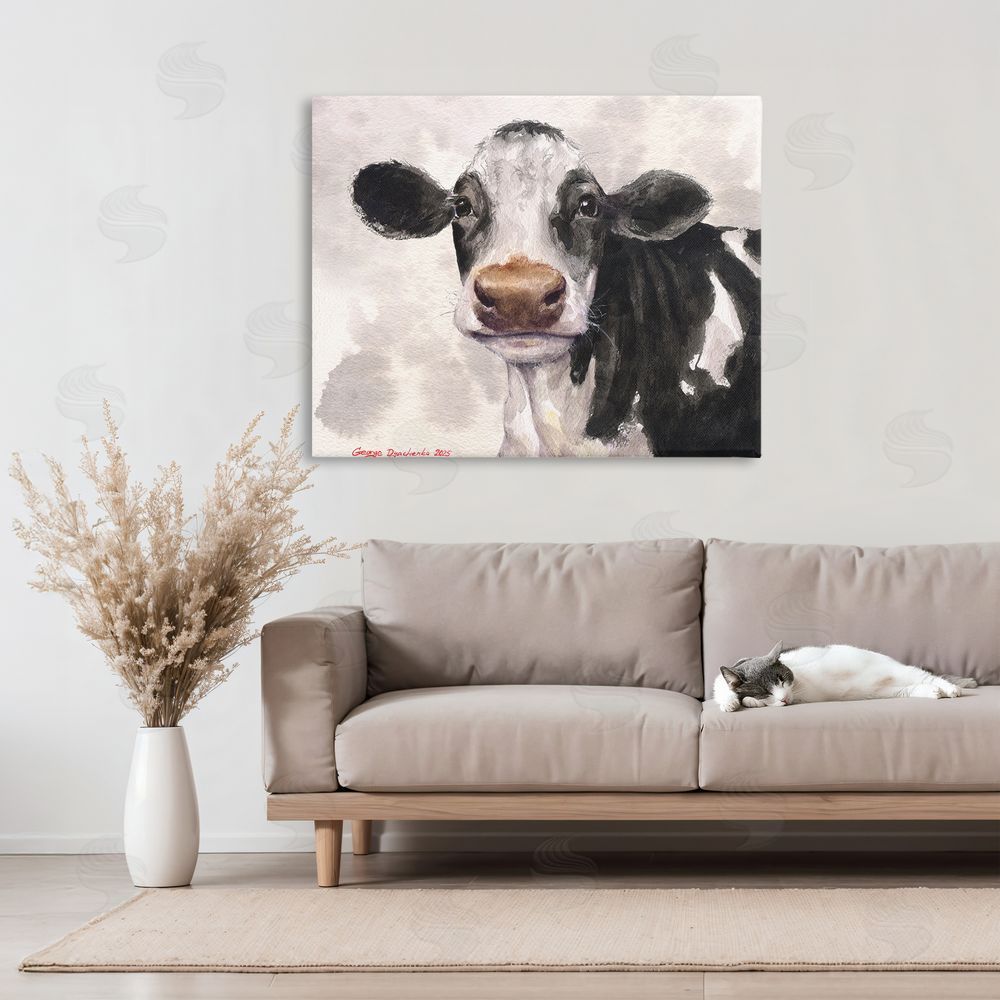 George Dyachenko Cute Cow with Abstract Background Canvas Art on Wall