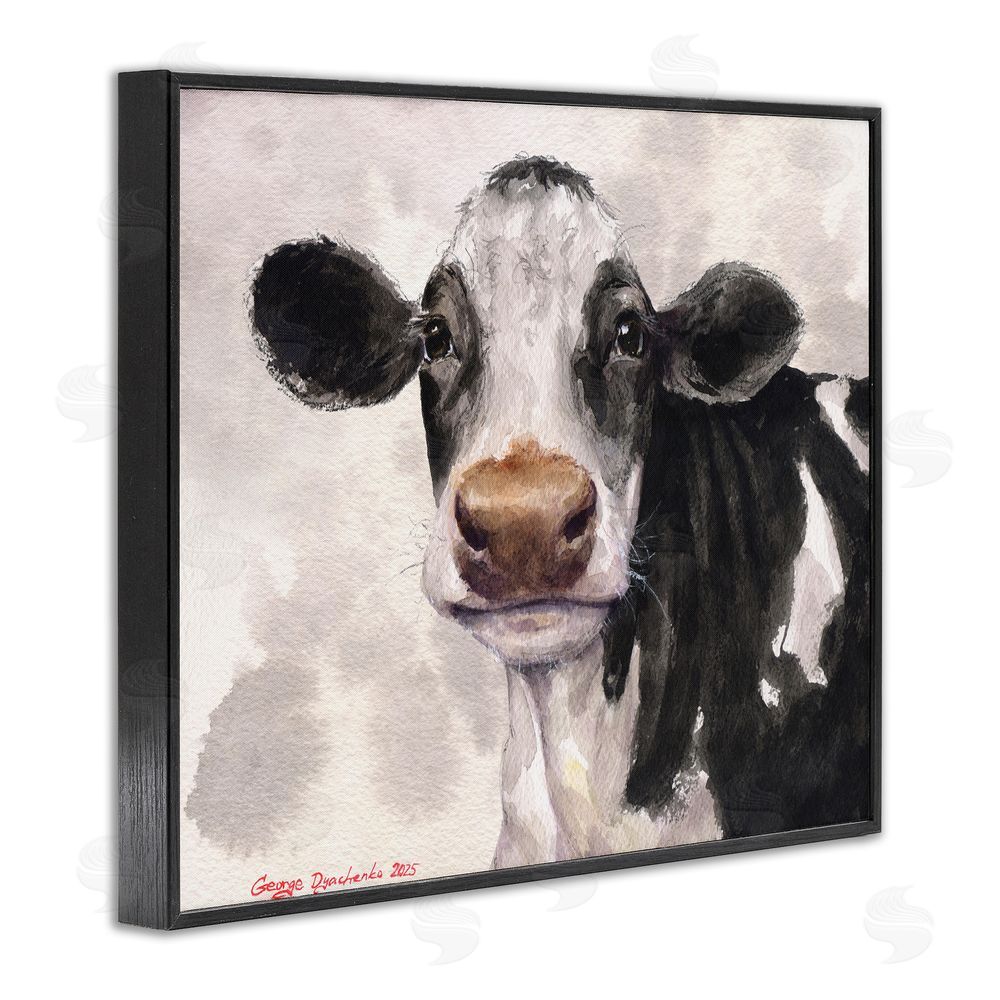 George Dyachenko Cute Cow with Abstract Background Black Framed Giclee Wall Art Print