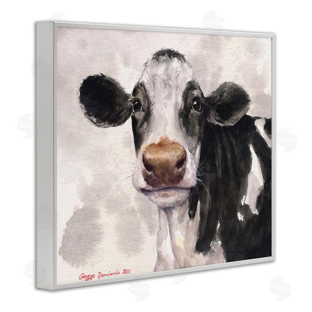 George Dyachenko Cute Cow with Abstract Background White Framed Giclee Wall Art Print
