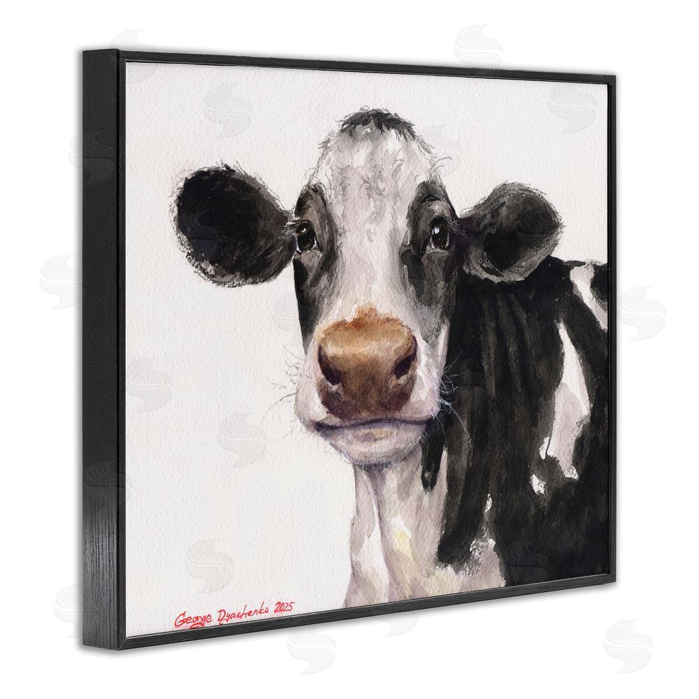 George Dyachenko Cute Cow with White Spots Black Framed Giclee Wall Art Print