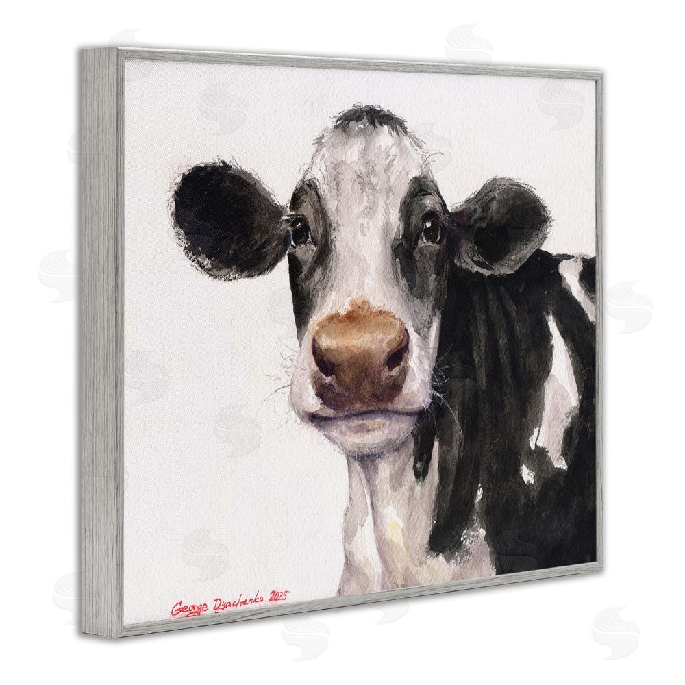George Dyachenko Cute Cow with White Spots Gray Framed Giclee Wall Art Print