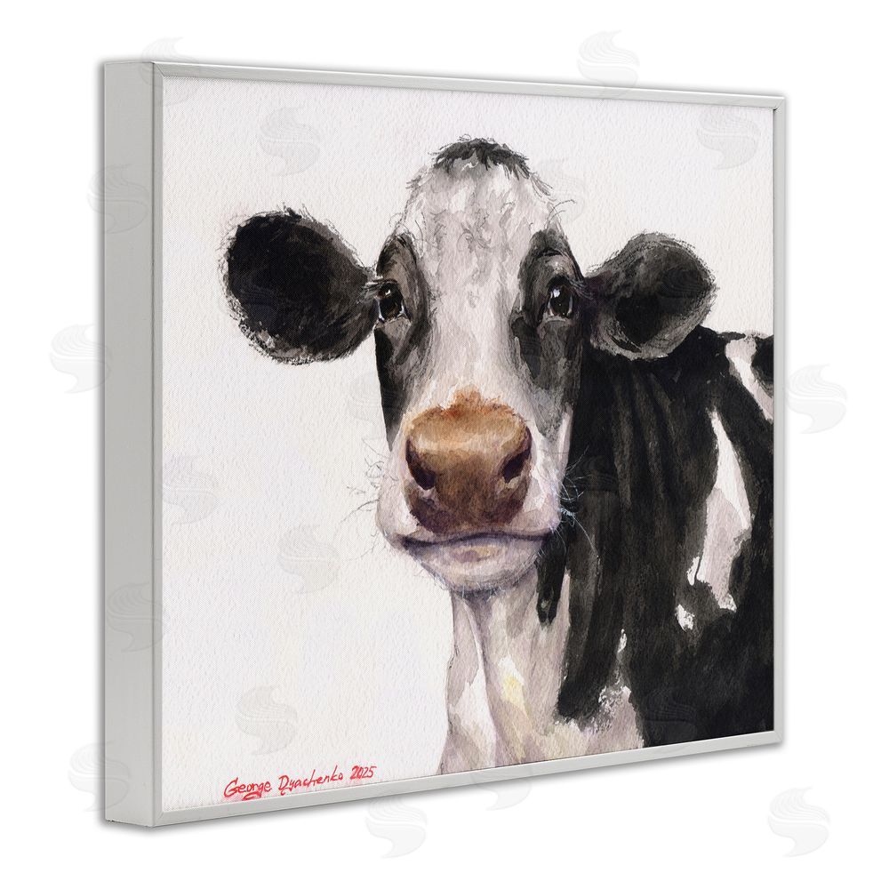 George Dyachenko Cute Cow with White Spots White Framed Giclee Wall Art Print
