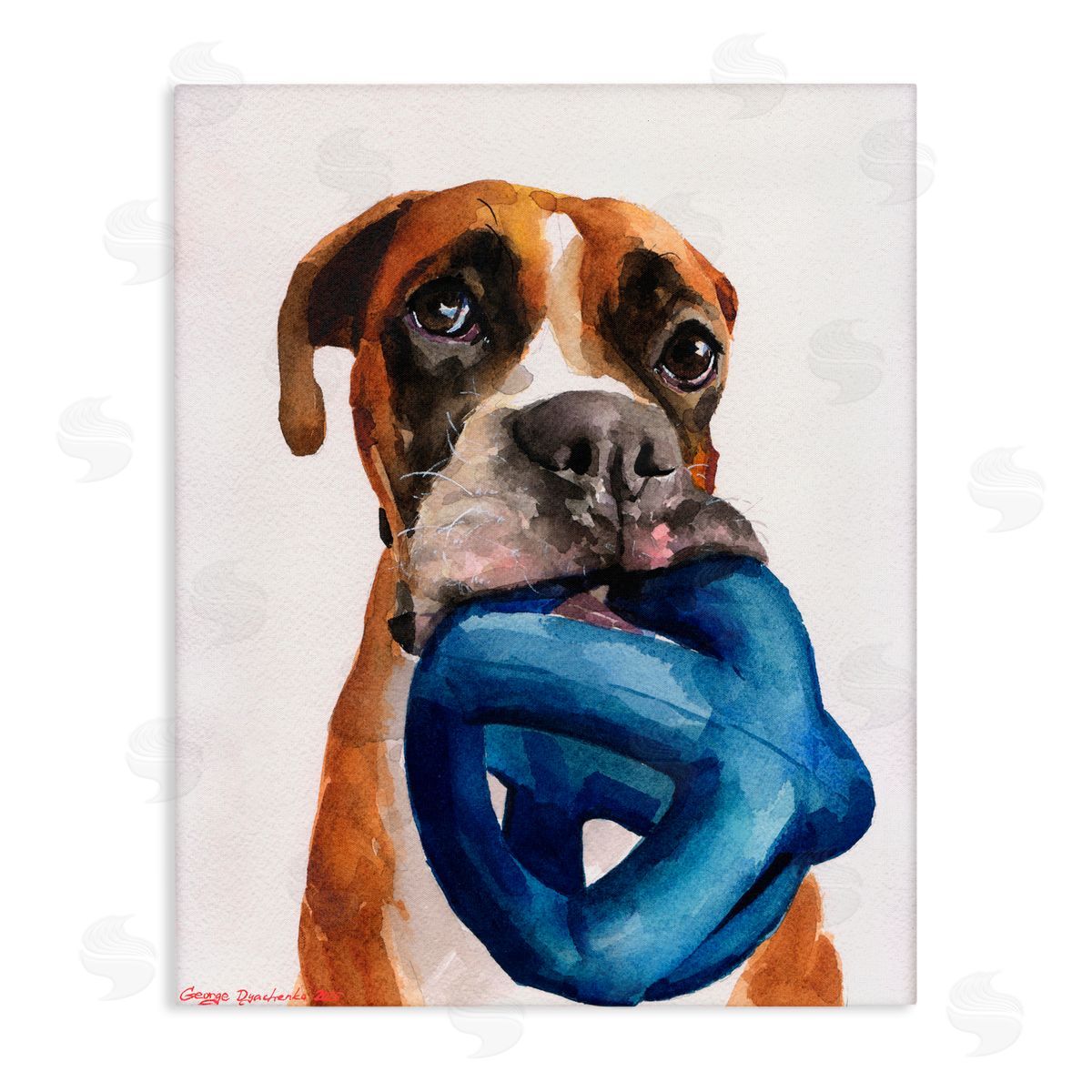 George Dyachenko Boxer and His Toy White Canvas Wall Art Print