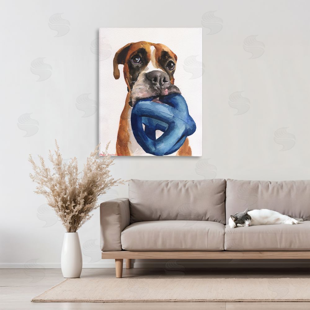 George Dyachenko Boxer and His Toy White Canvas Art on Wall