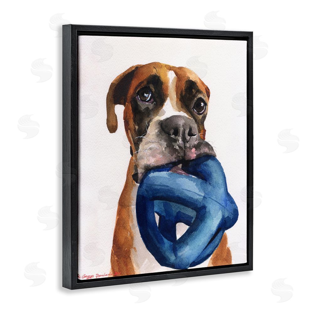 George Dyachenko Boxer and His Toy White Black Floating Frame Canvas Wall Art Print