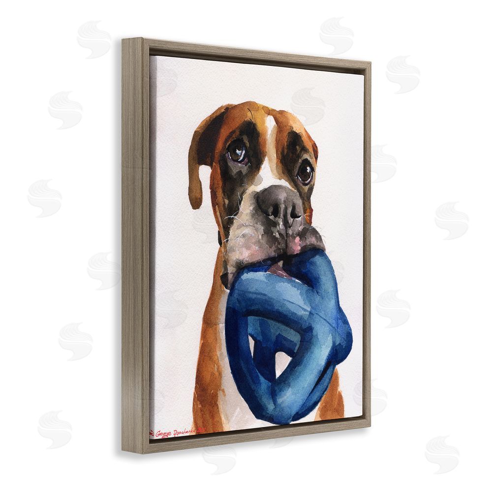 George Dyachenko Boxer and His Toy White Brown Floating Frame Canvas Wall Art Print