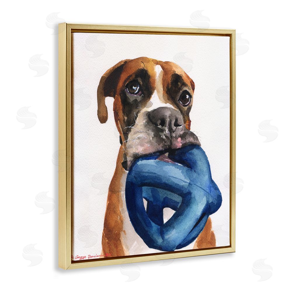 George Dyachenko Boxer and His Toy White Gold Floating Frame Canvas Wall Art Print