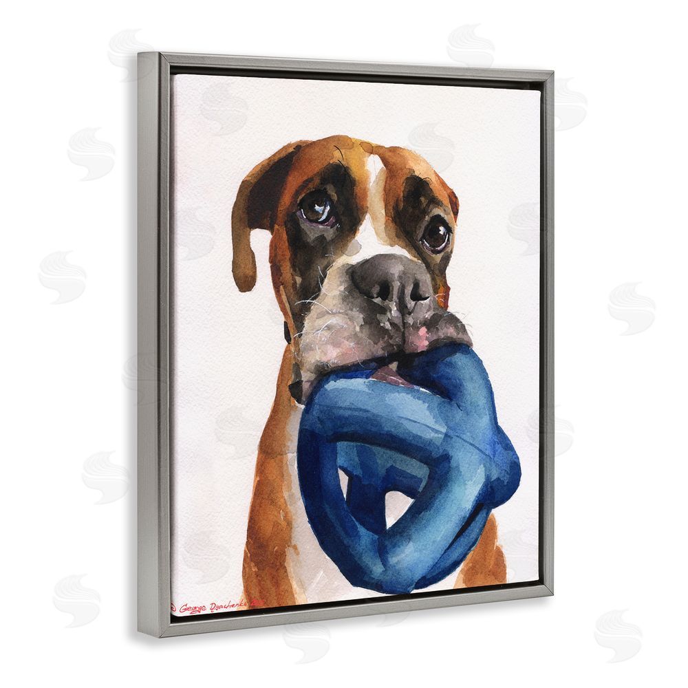 George Dyachenko Boxer and His Toy White Gray Floating Frame Canvas Wall Art Print