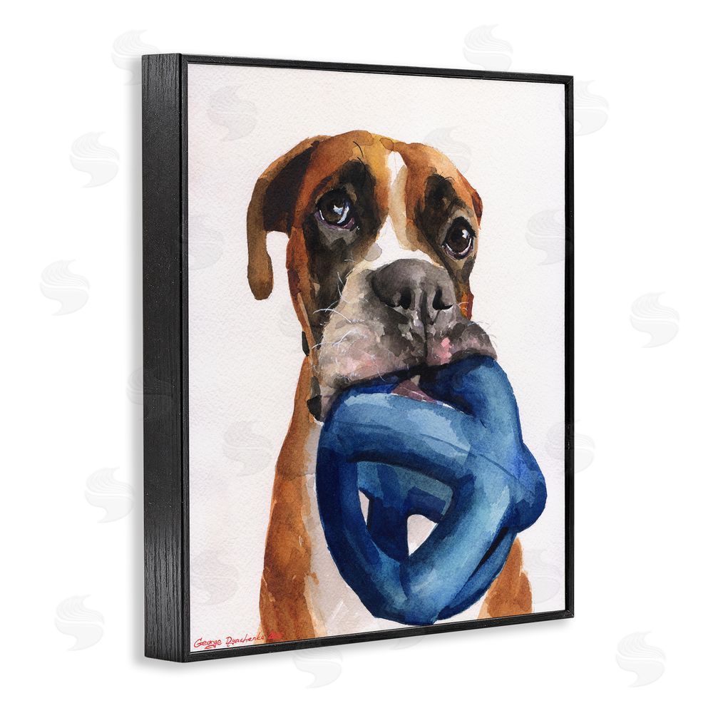 George Dyachenko Boxer and His Toy White Black Framed Giclee Wall Art Print