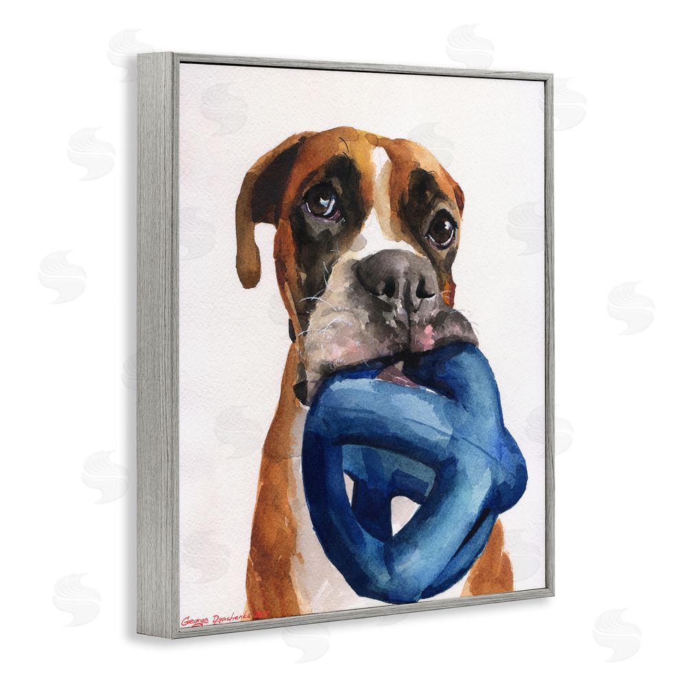 George Dyachenko Boxer and His Toy White Gray Framed Giclee Wall Art Print