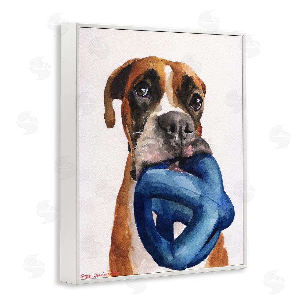 George Dyachenko Boxer and His Toy White White Framed Giclee Wall Art Print