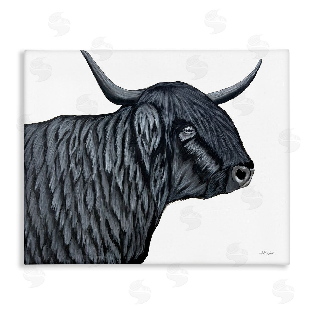 Ashley Justice Filmore Black Bull Portrait Canvas Wall Art Print