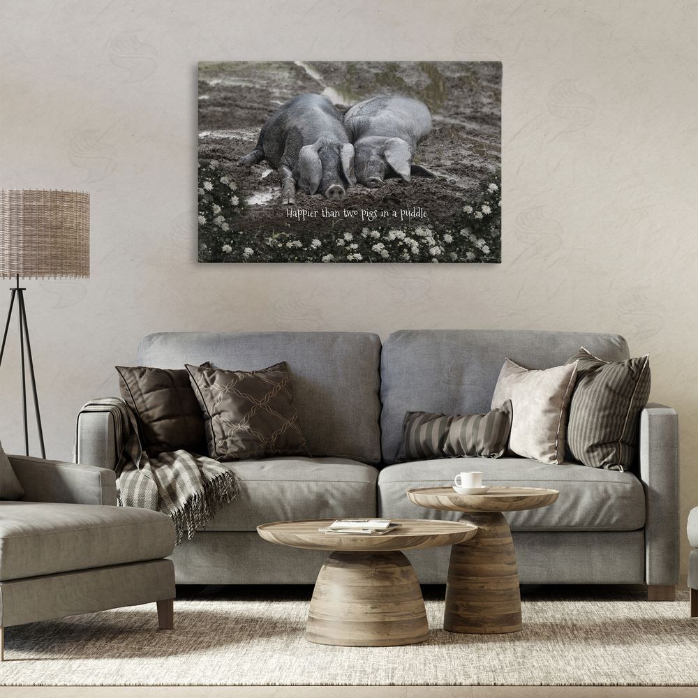 Robin-Lee Viera Happier Than Two Pigs In Puddle Canvas Art on Wall
