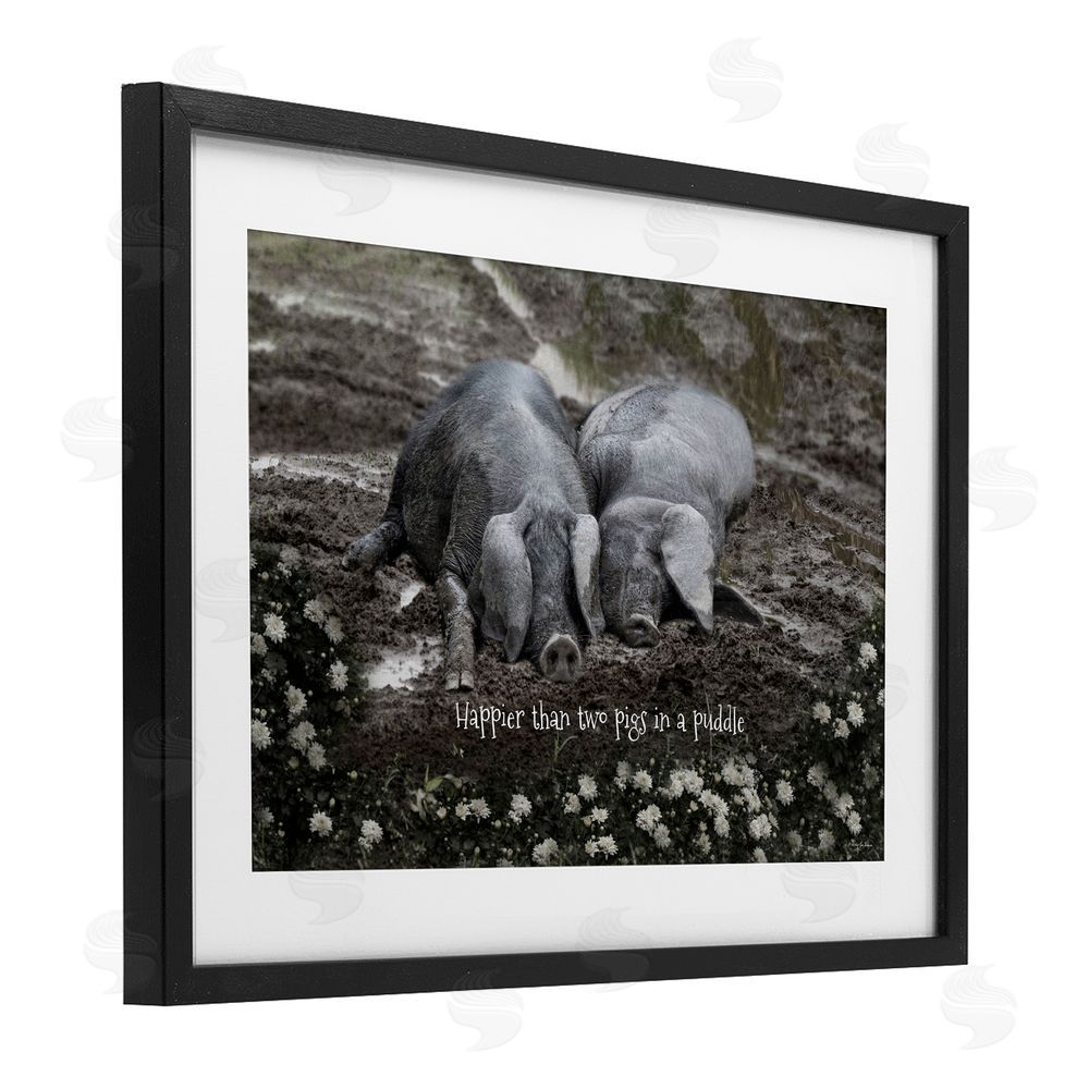 Robin-Lee Viera Happier Than Two Pigs In Puddle Black Framed Print Under Glass with White Mat Wall Art