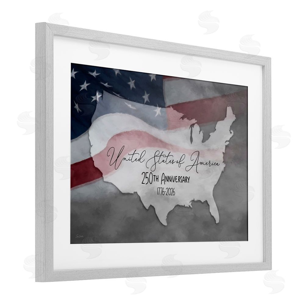 Lori Deiter USA 250th Anniversary Gray Framed Print Under Glass with White Mat Wall Art