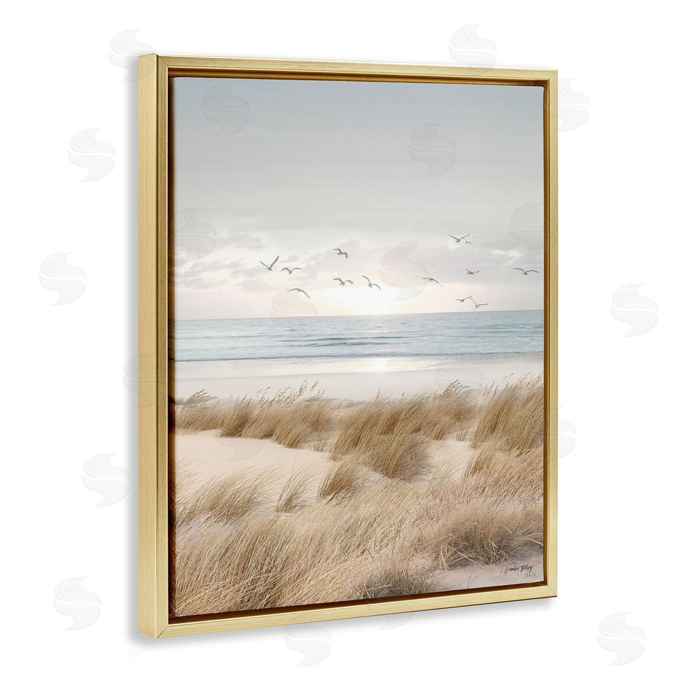 Amber Sterling Coastal Dreams Seagulls Gold Floating Frame Canvas Wall Art Print
