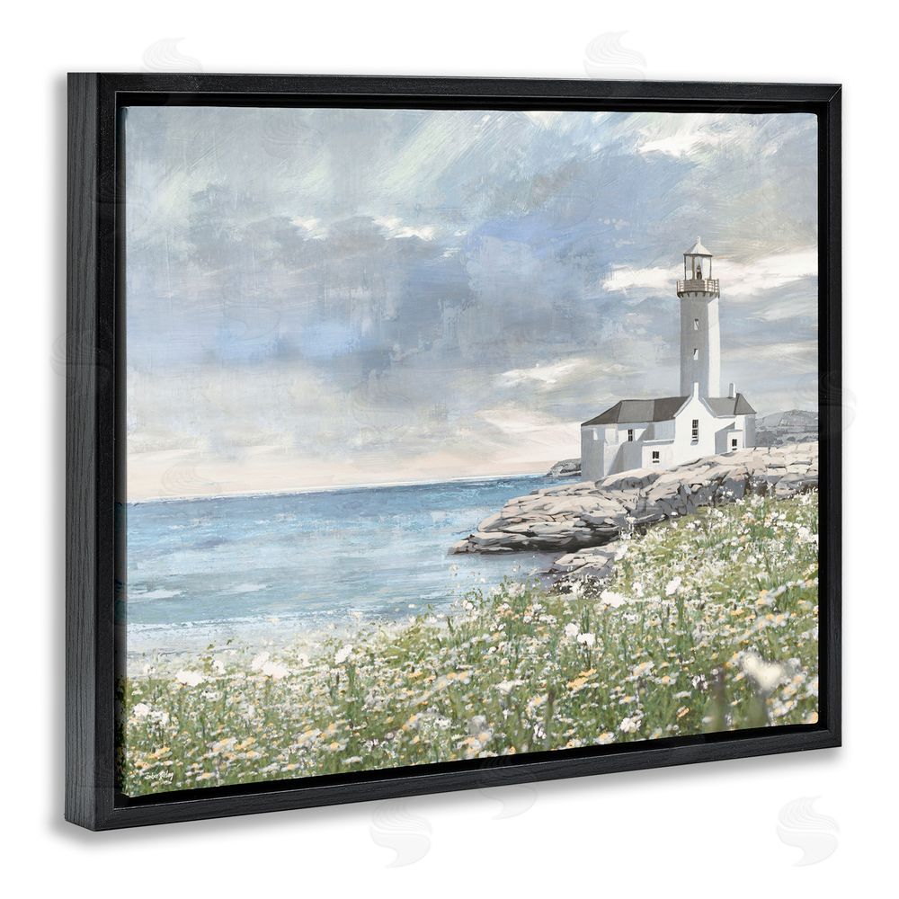 Amber Sterling Coastal Guardian Lighthouse Black Floating Frame Canvas Wall Art Print
