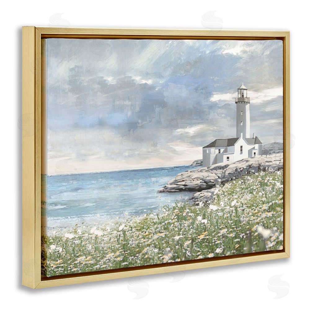 Amber Sterling Coastal Guardian Lighthouse Gold Floating Frame Canvas Wall Art Print