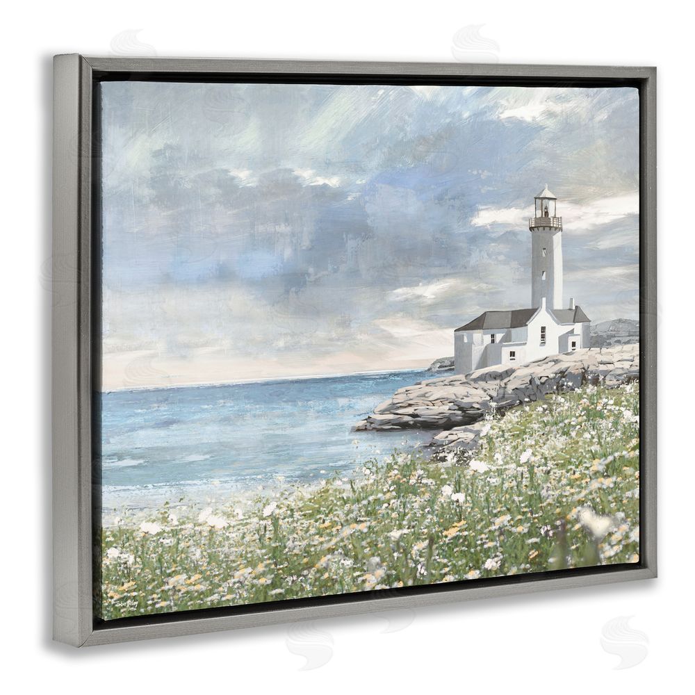 Amber Sterling Coastal Guardian Lighthouse Gray Floating Frame Canvas Wall Art Print