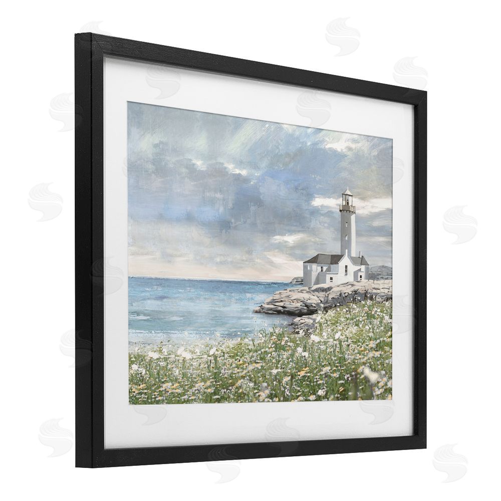 Amber Sterling Coastal Guardian Lighthouse Black Framed Print Under Glass with White Mat Wall Art