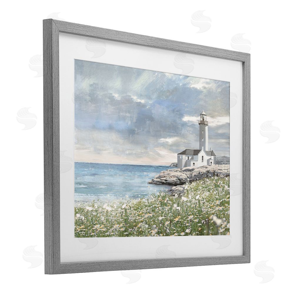 Amber Sterling Coastal Guardian Lighthouse Gray Framed Print Under Glass with White Mat Wall Art