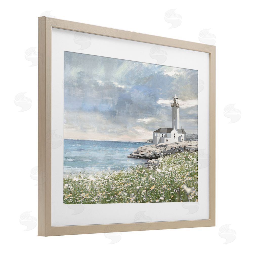 Amber Sterling Coastal Guardian Lighthouse Birch Framed Print Under Glass with White Mat Wall Art
